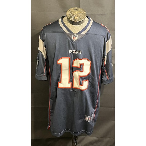 New England Patriots Football Jersey Mens XL Navy Tom Brady 12 On Field Nike NFL
